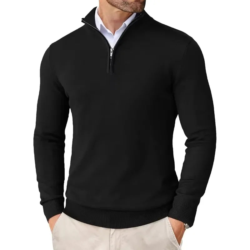 Heren HalfZip Comfortpullover van zachte, fijne tricotstof met opstaande kraag