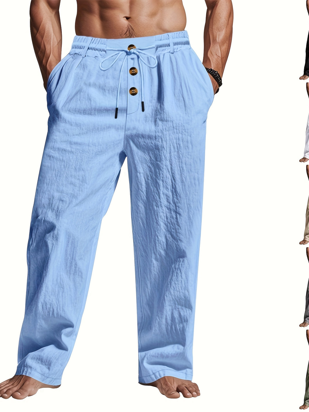 Heren Linnenbroek BreezeFit – Ademend zomercomfort met multi-knop ontwerp