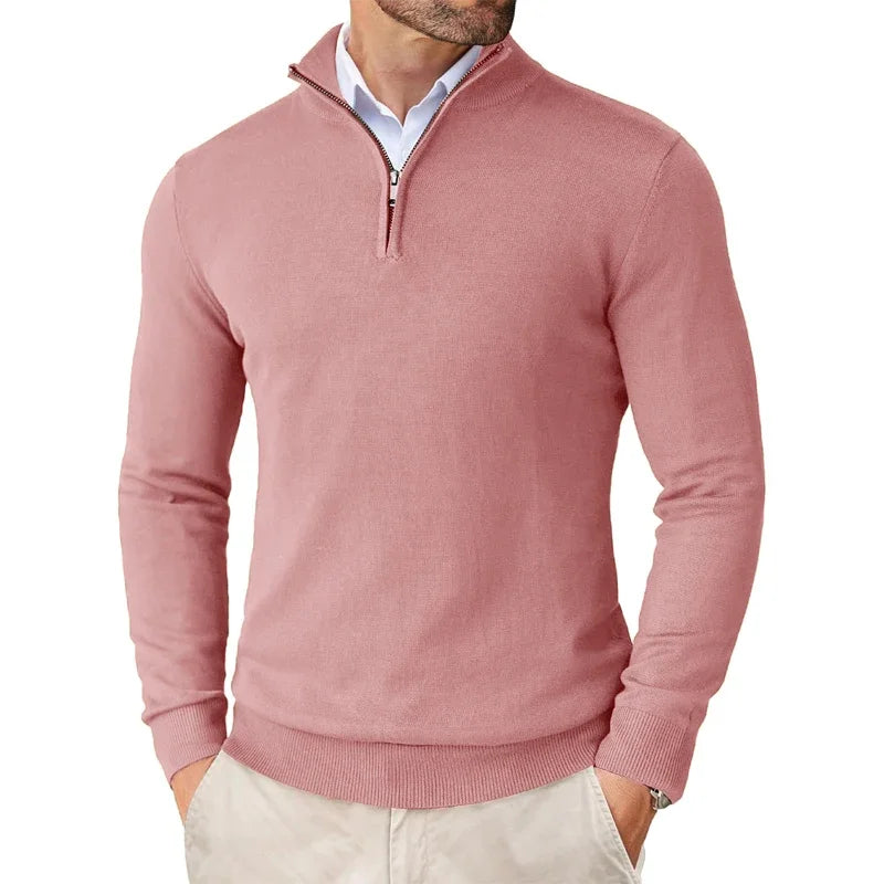 Heren HalfZip Comfortpullover van zachte, fijne tricotstof met opstaande kraag