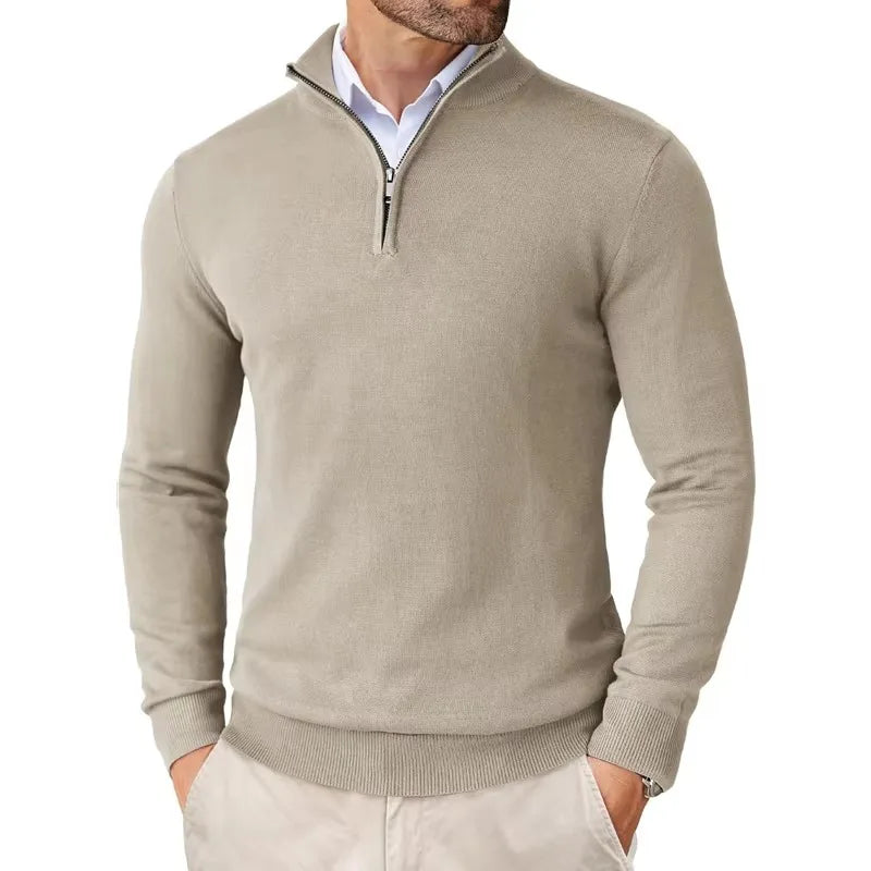 Heren HalfZip Comfortpullover van zachte, fijne tricotstof met opstaande kraag