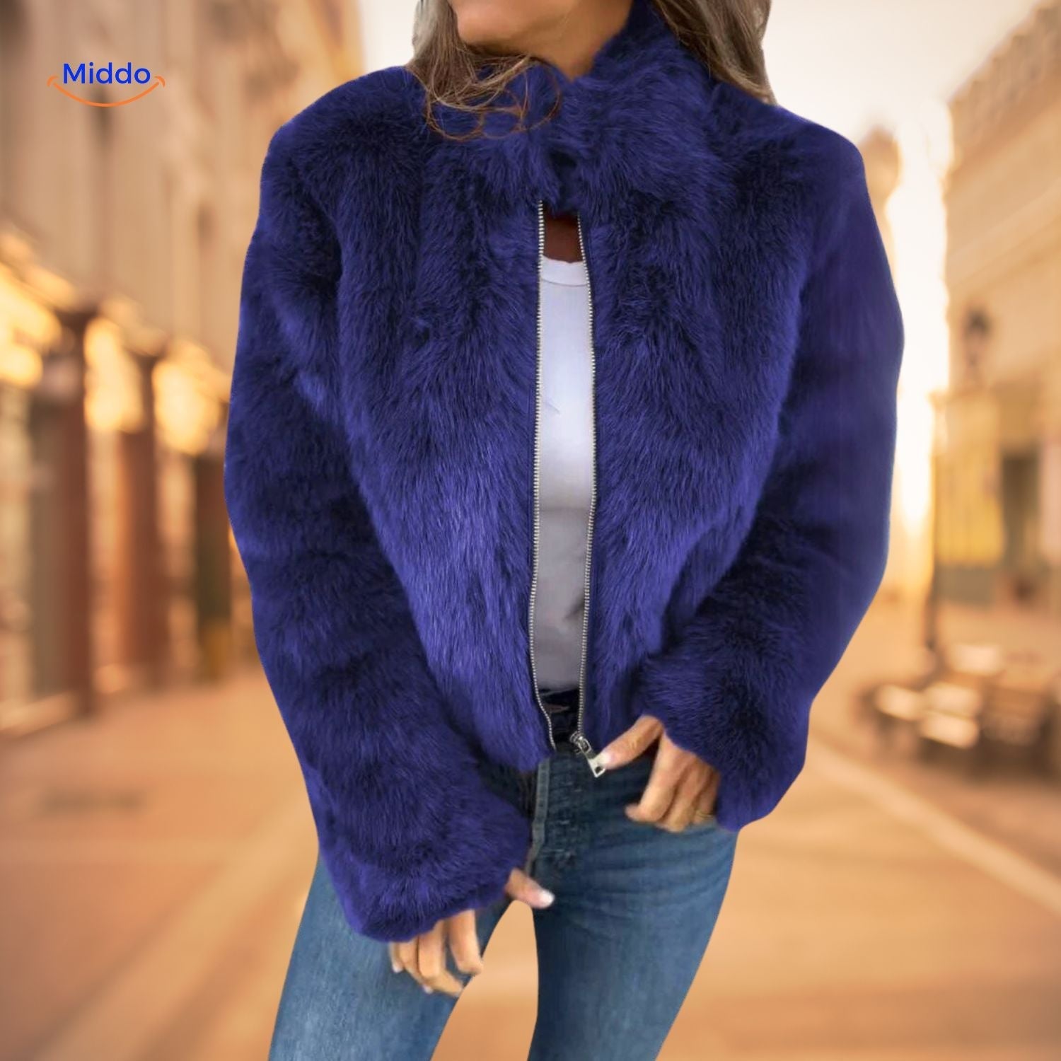 FurLux Elegante Jas | Stijlvolle Kunstbont met Hoge Kraag voor Elke Gelegenheid