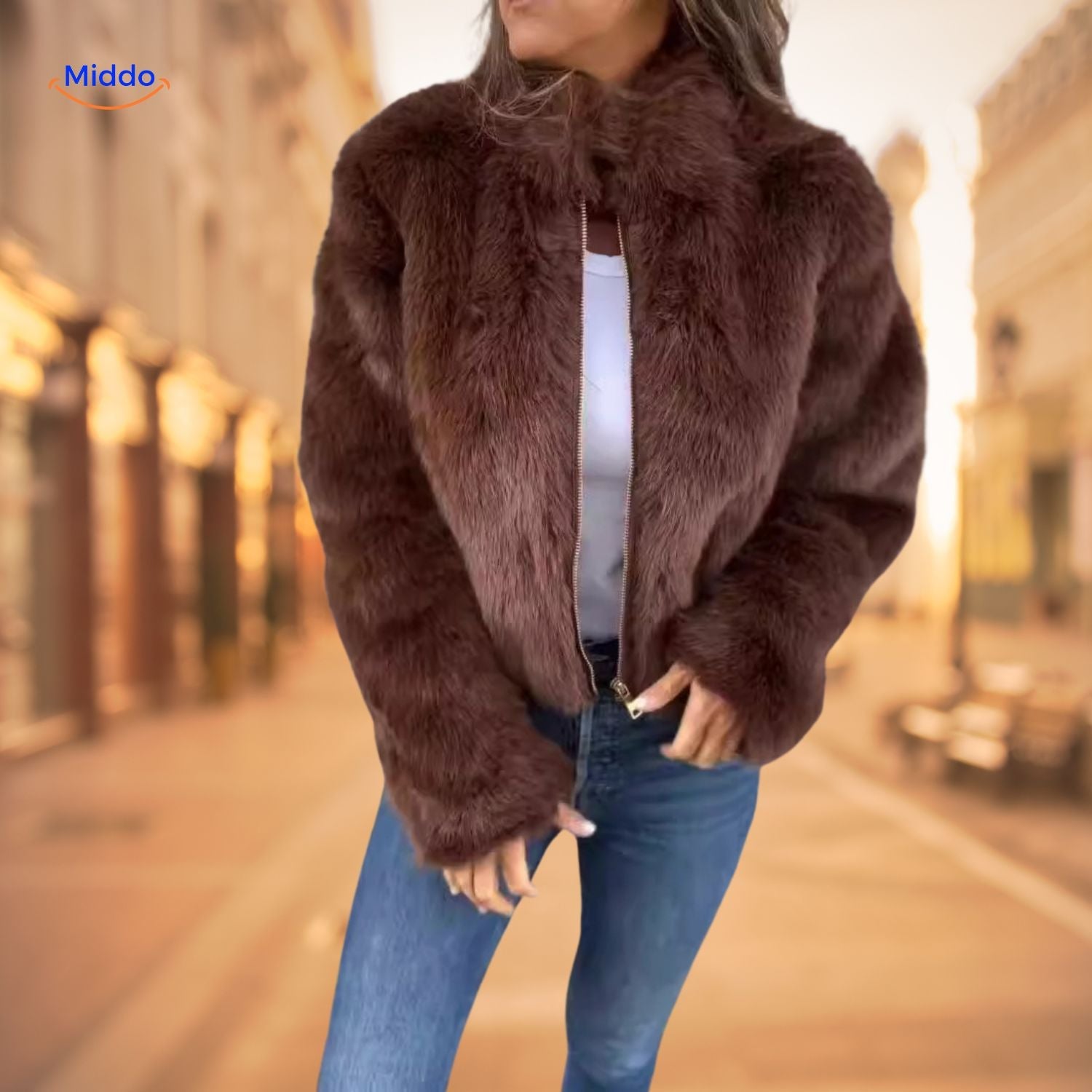 FurLux Elegante Jas | Stijlvolle Kunstbont met Hoge Kraag voor Elke Gelegenheid