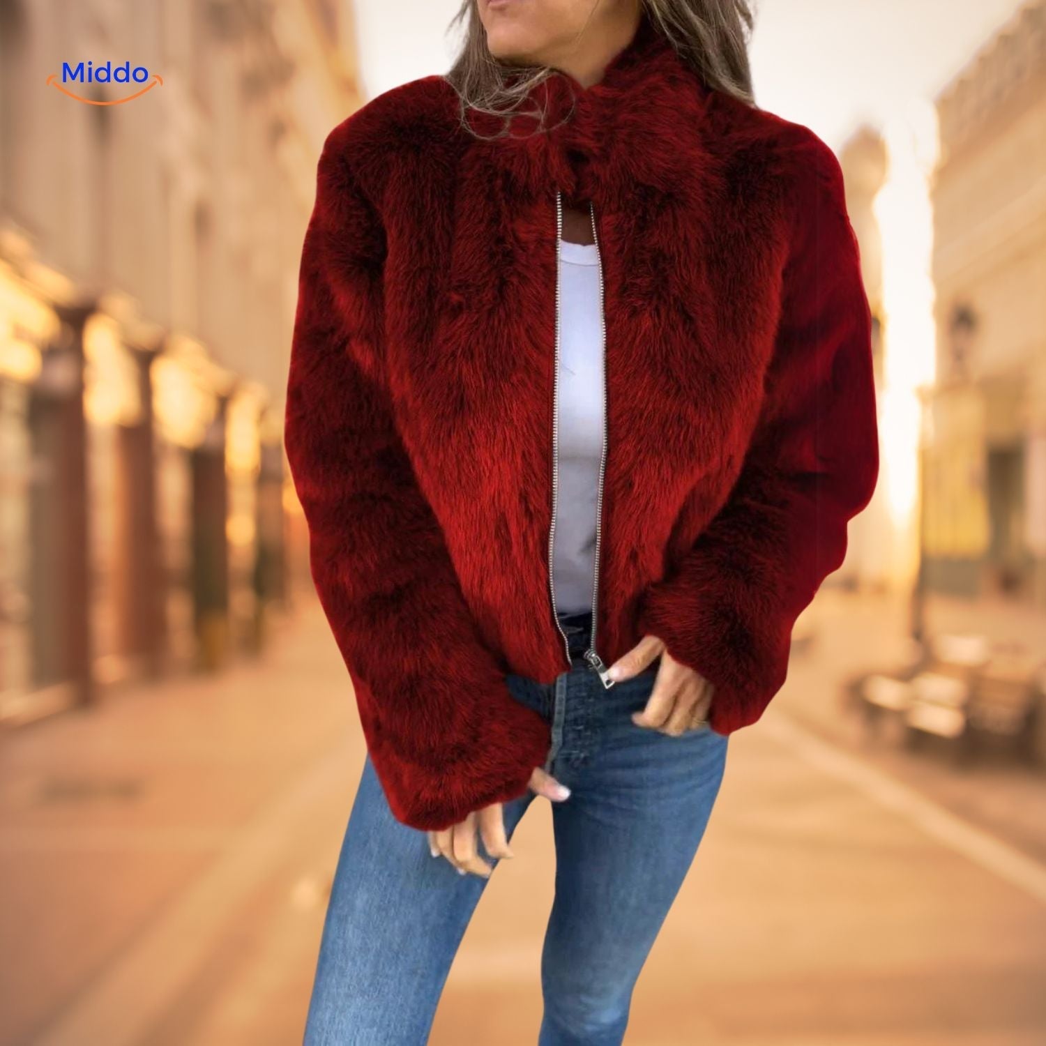 FurLux Elegante Jas | Stijlvolle Kunstbont met Hoge Kraag voor Elke Gelegenheid