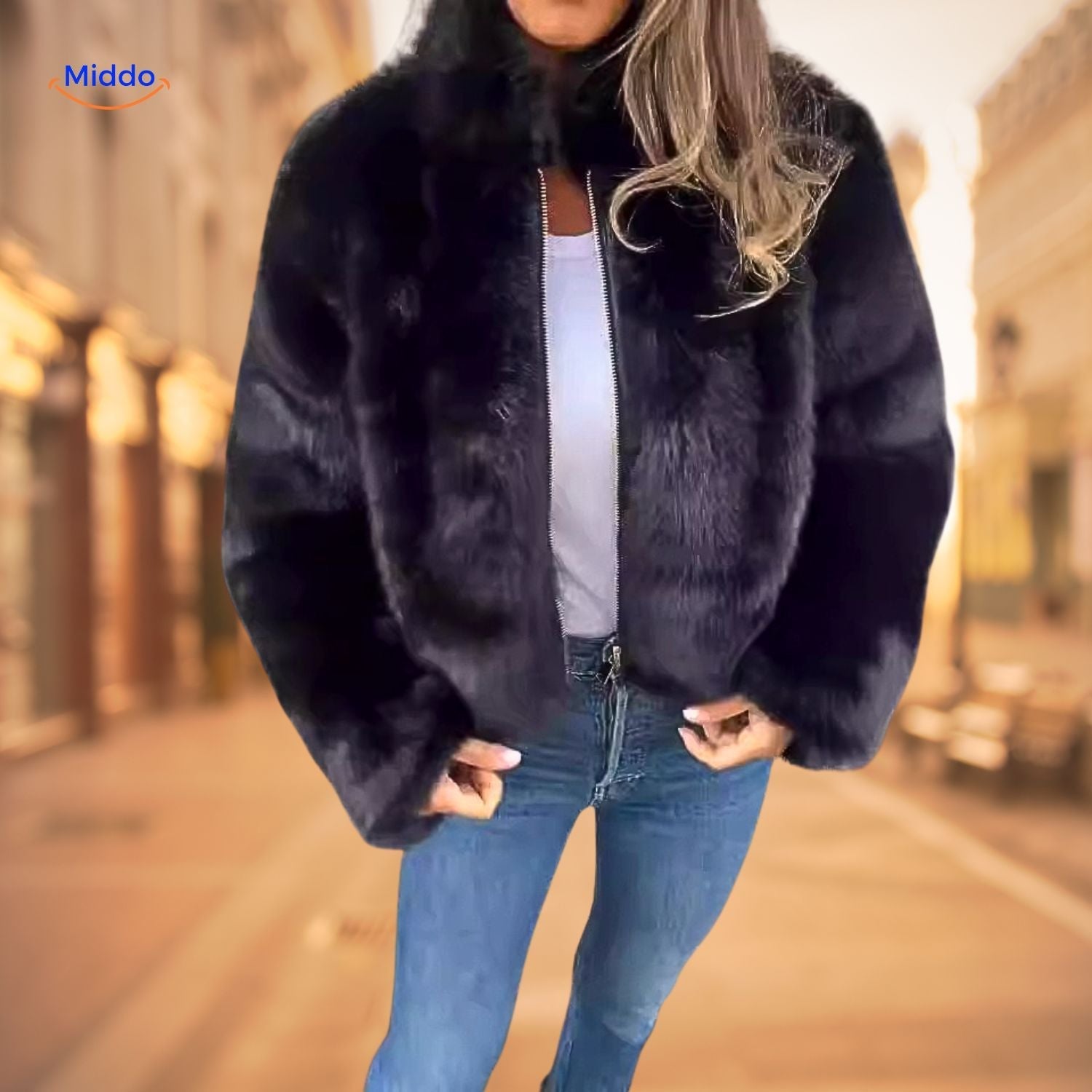 FurLux Elegante Jas | Stijlvolle Kunstbont met Hoge Kraag voor Elke Gelegenheid