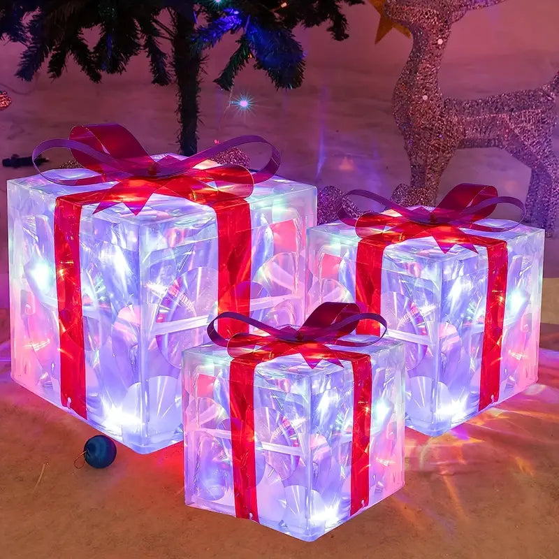 GlowBox LED Cadeauboxen – Set van 3 verlichte kerstcadeaus voor binnen en buiten