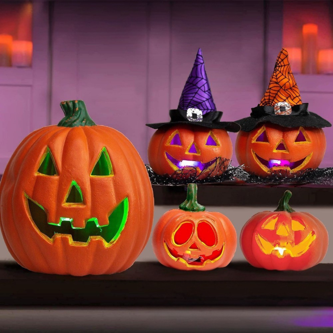 Glanzende Lichtgevende Halloween Jack O'Lantern Decoratie Set | Op Batterijen