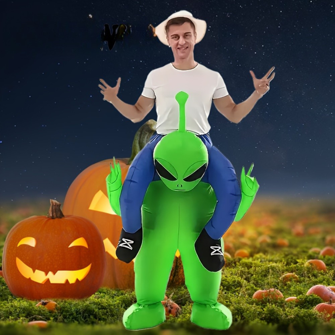 Grappig Opblaasbaar Halloween Alien Kostuum voor Mannen | Ride On Illusie