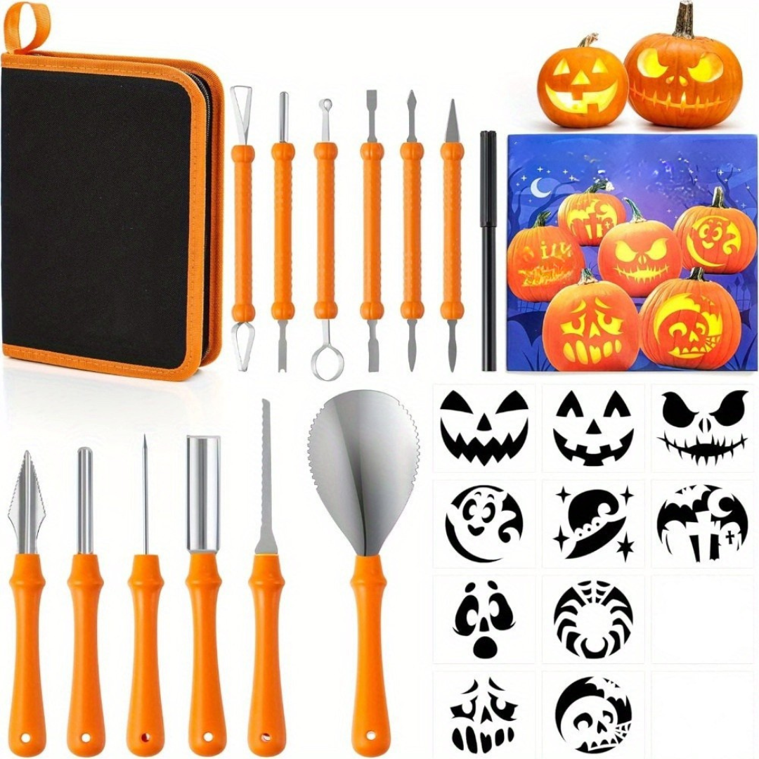 Halloween Pompoen Snijset met Sjablonen | Gemakkelijk Te Snijden Pompoenen Herbruikbare Gereedschappen