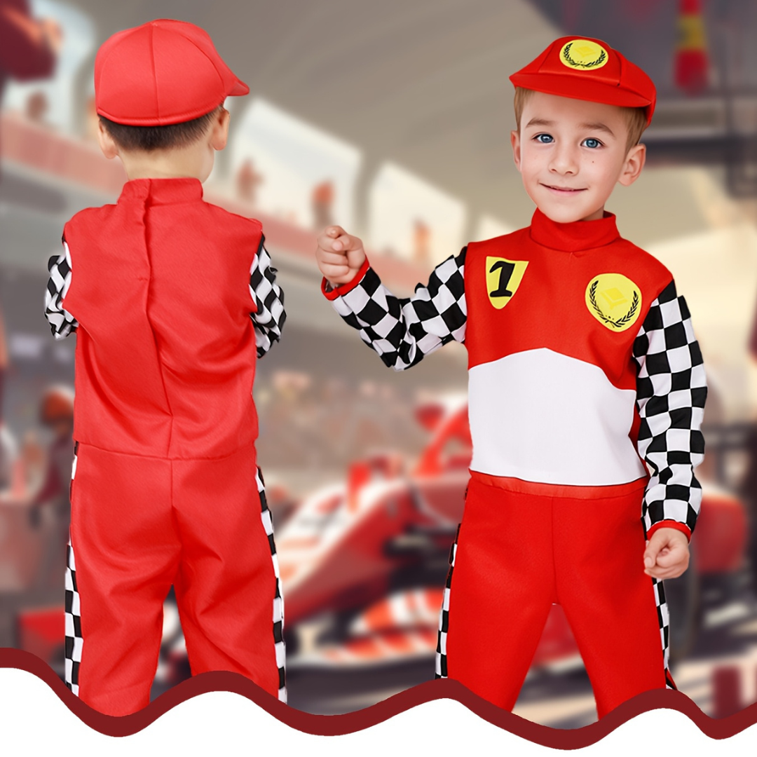 Jongens Leuk Halloween Racing Kostuum Set | Geruit Lange Mouwen Jumpsuit