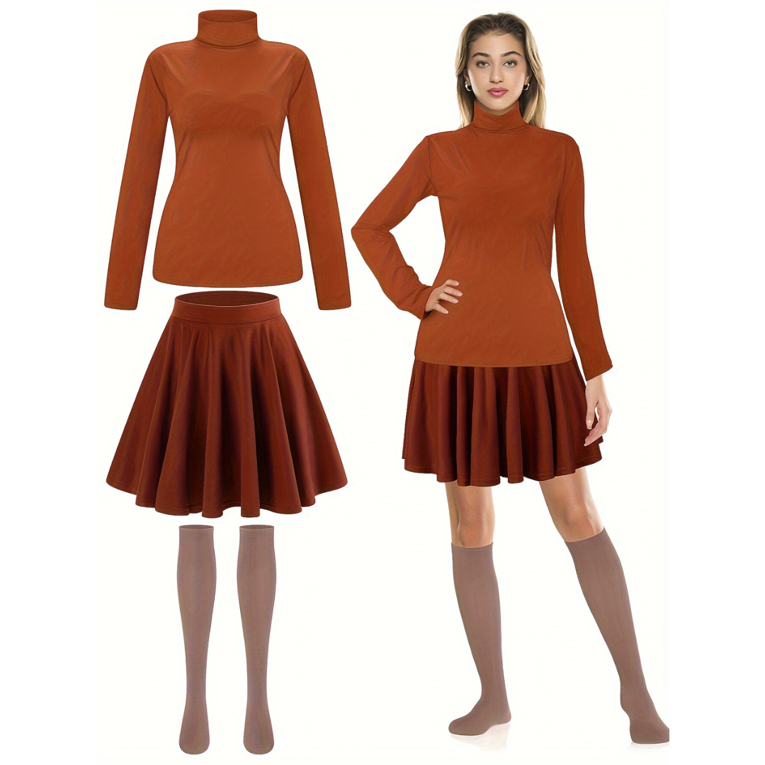 Vrouwen Cartoon Halloween Kostuum Set | Lange Mouwen Turtleneck Mini