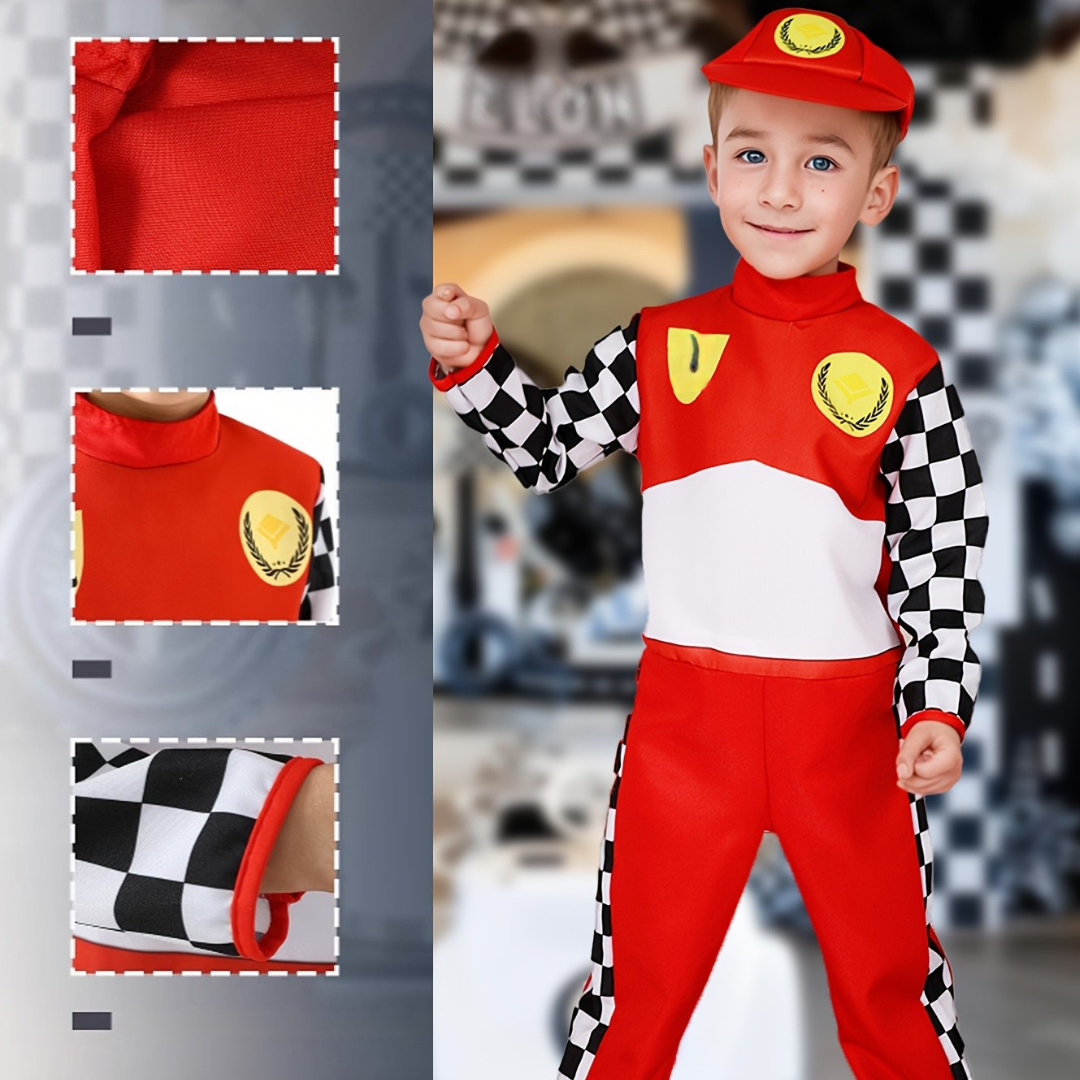 Jongens Leuk Halloween Racing Kostuum Set | Geruit Lange Mouwen Jumpsuit
