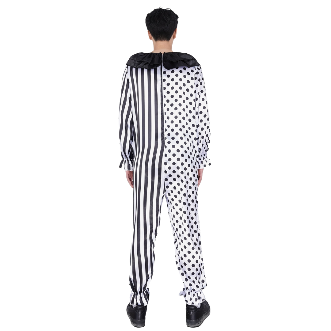 Grappig Halloween Clown Kostuum Jumpsuit voor Mannen | Gestreept met Stippen