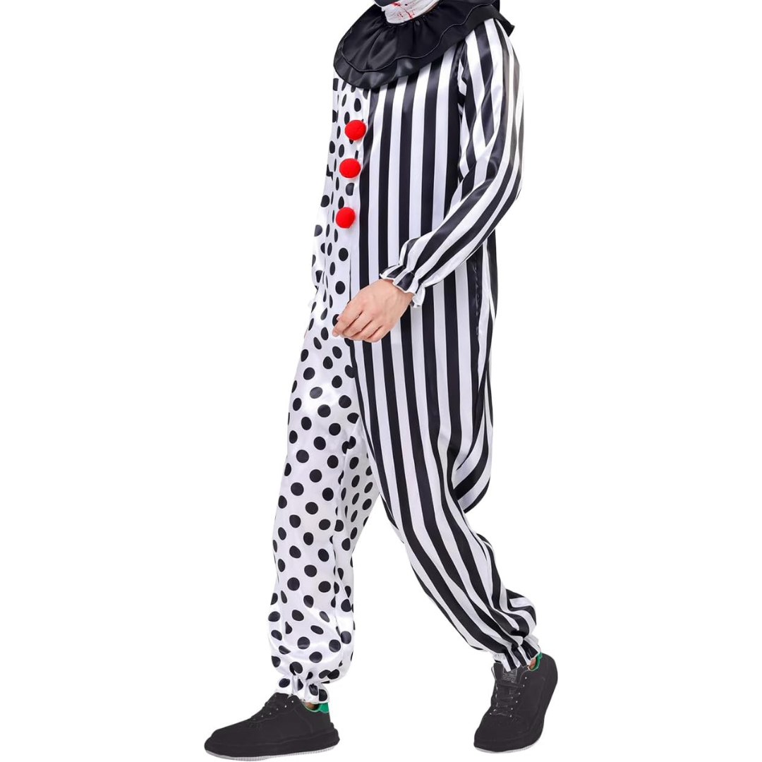 Grappig Halloween Clown Kostuum Jumpsuit voor Mannen | Gestreept met Stippen