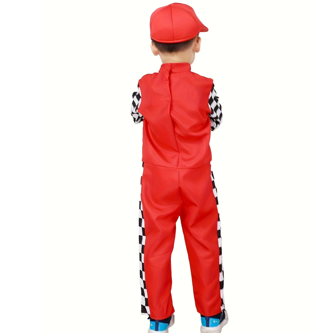 Jongens Leuk Halloween Racing Kostuum Set | Geruit Lange Mouwen Jumpsuit