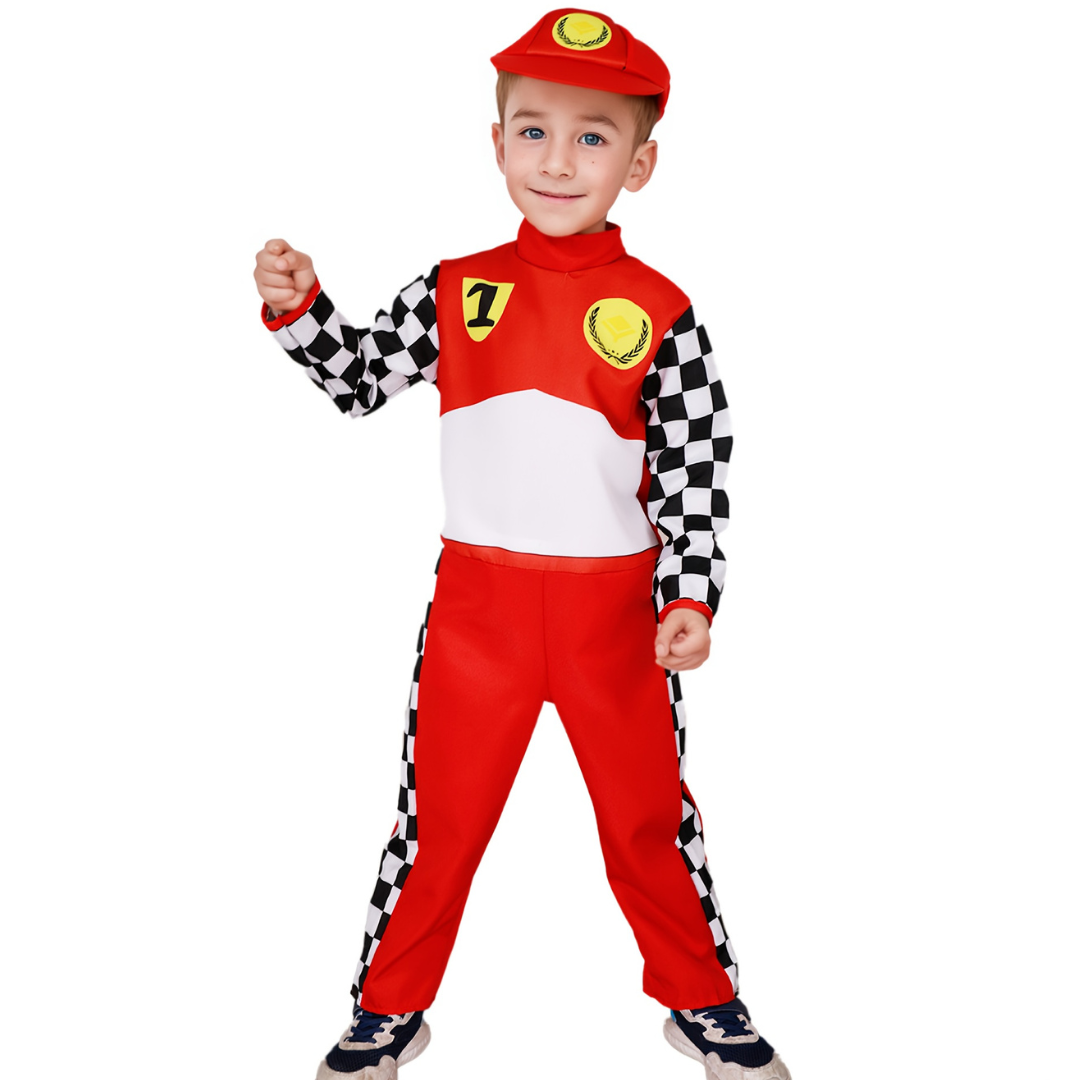 Jongens Leuk Halloween Racing Kostuum Set | Geruit Lange Mouwen Jumpsuit
