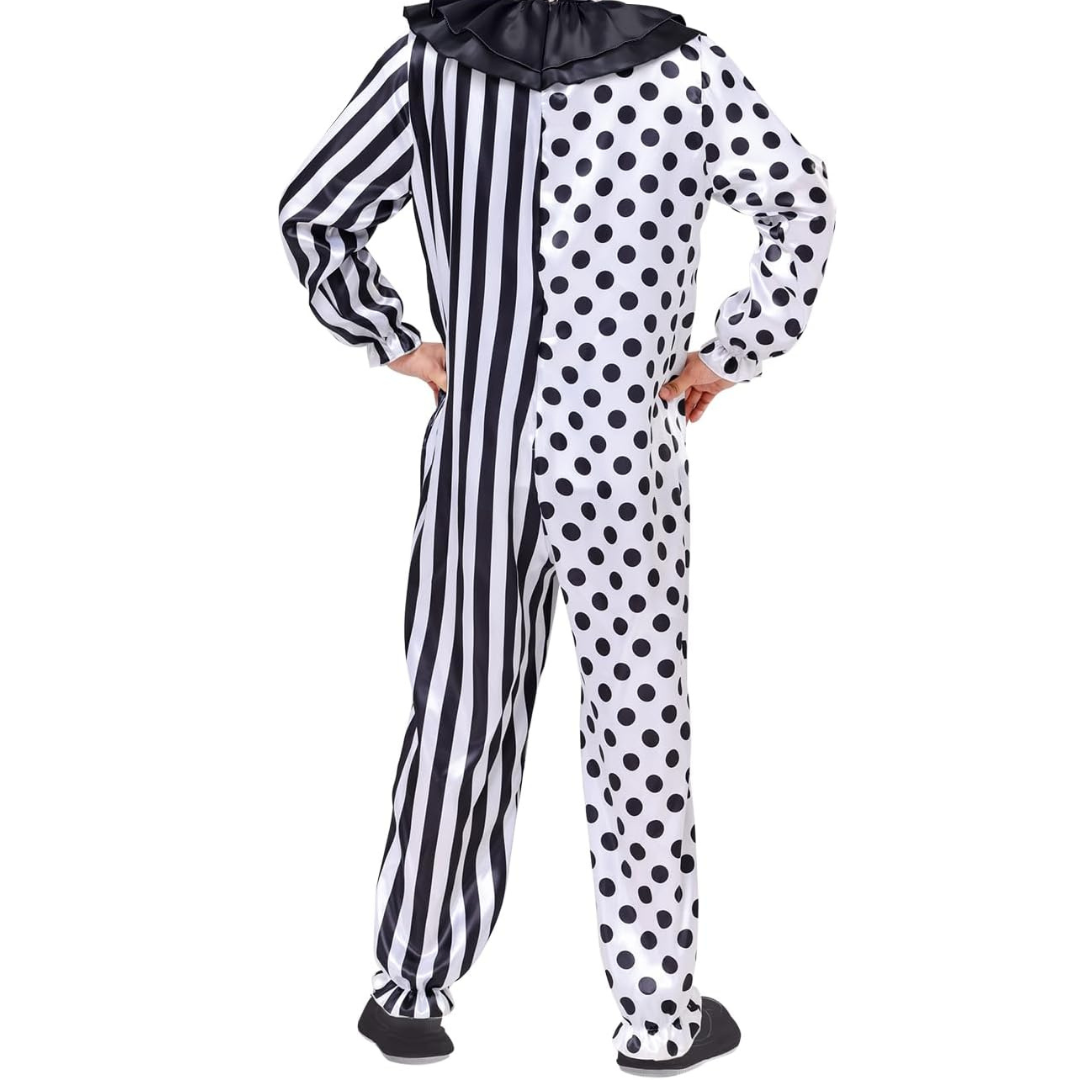 Grappig Halloween Clown Kostuum Jumpsuit voor Mannen | Gestreept met Stippen
