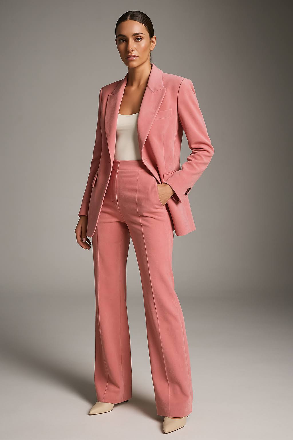 Elegante Tweedelige Dames Set – Blazer met Broek van Luchtige Stof