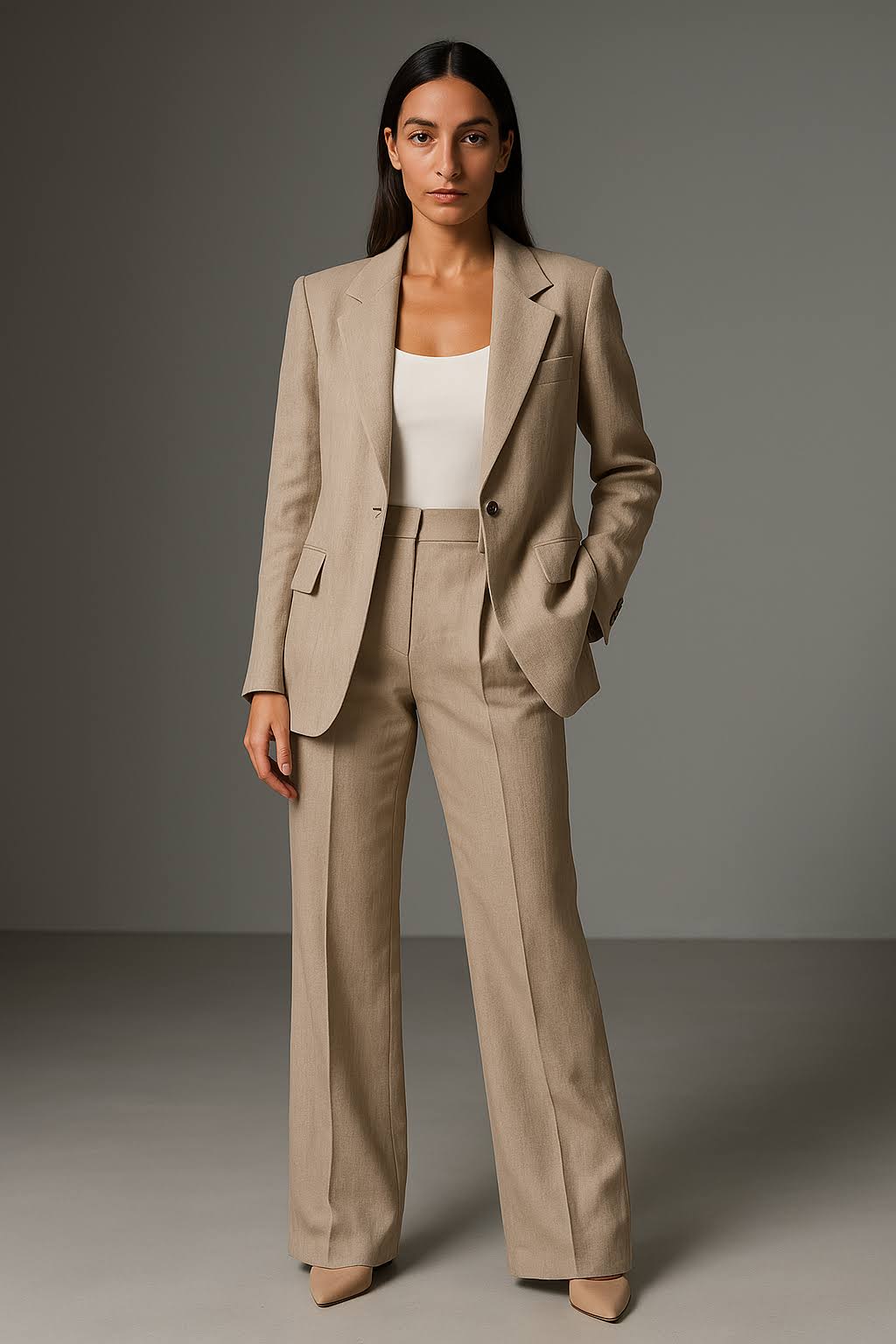 Elegante Tweedelige Dames Set – Blazer met Broek van Luchtige Stof