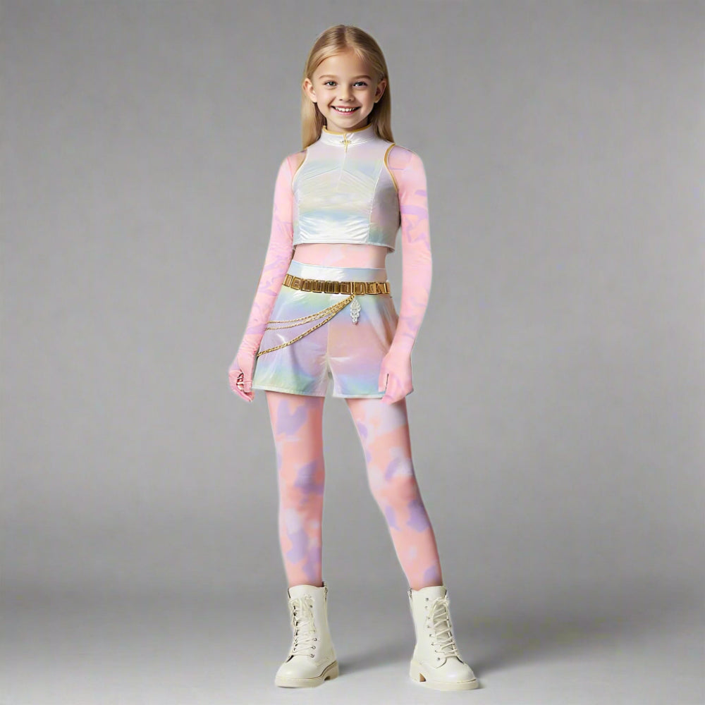 Meisjes Kpop Halloween Kostuum Witte Holografische Set