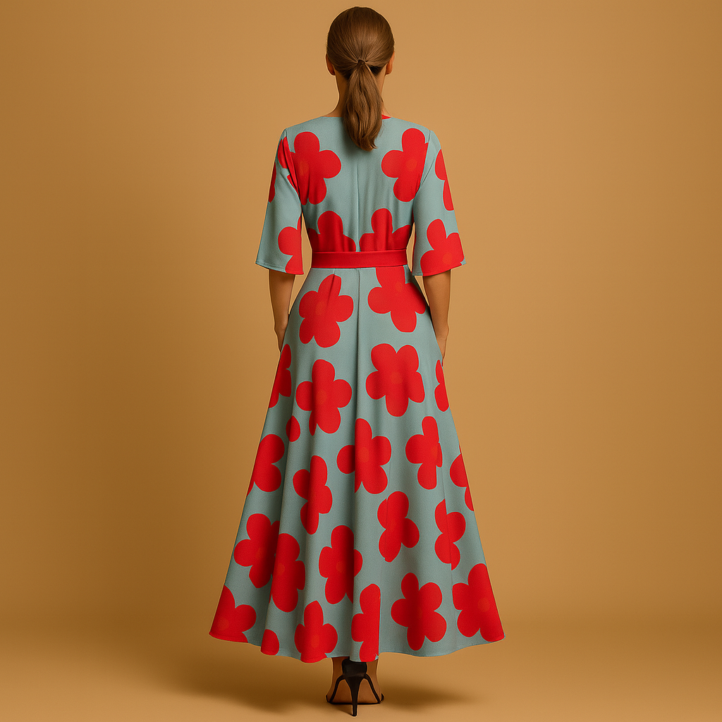 Fleurina Lange Bloemenjurk met V-hals en Zakken – Zomerlijk en Elegant