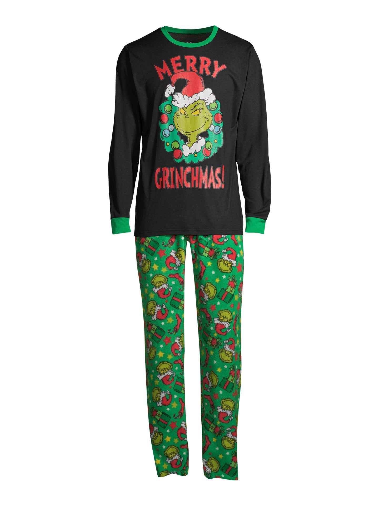 Groene Grinch Print Bijpassende Familie Kerst Pyjama's