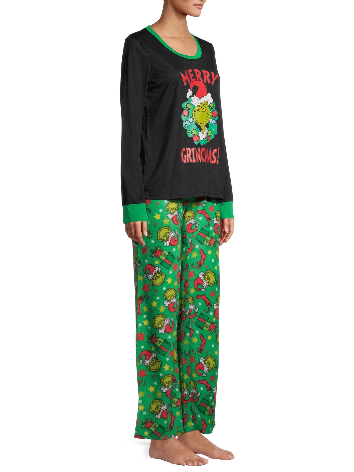 Groene Grinch Print Bijpassende Familie Kerst Pyjama's