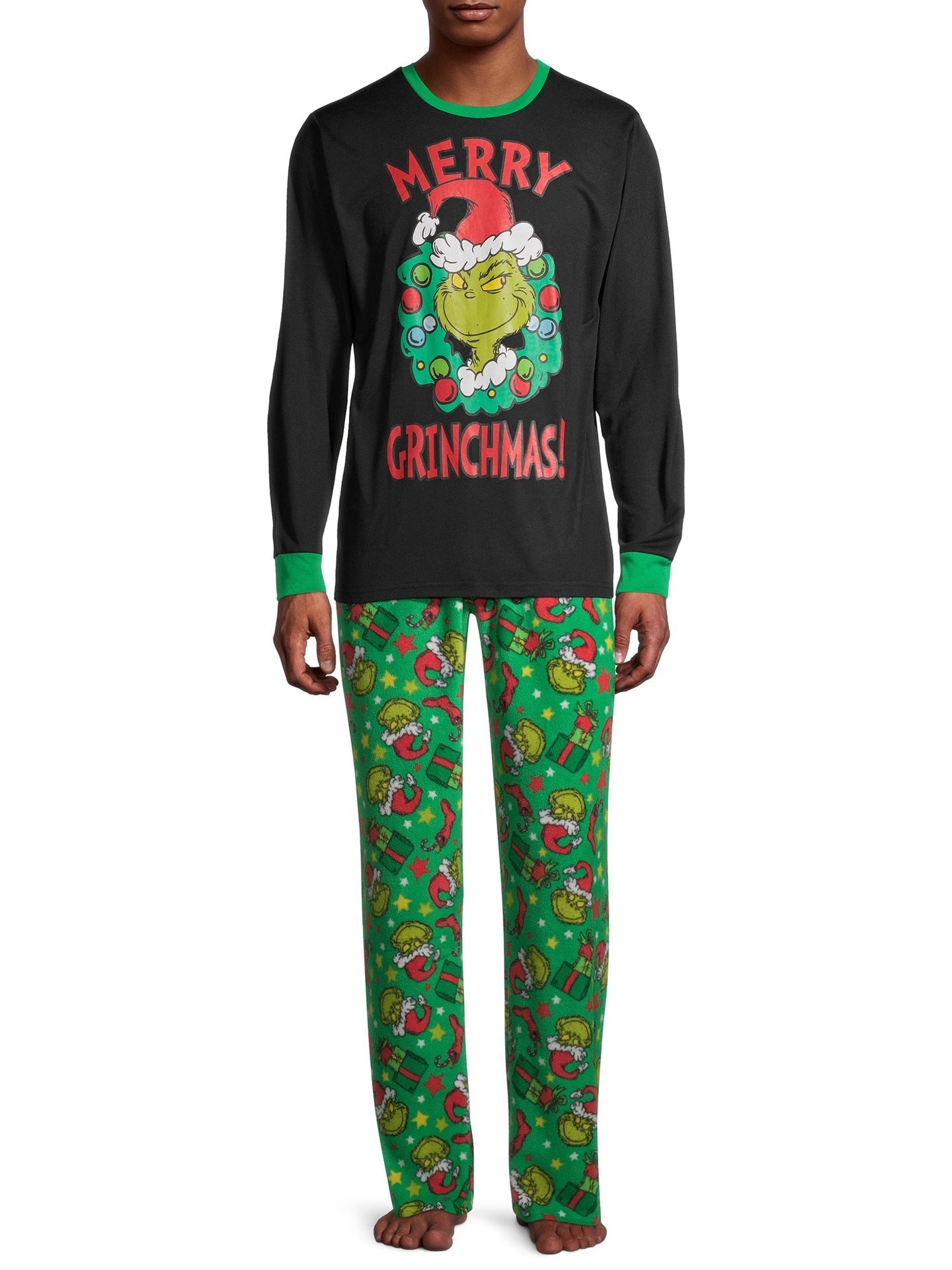 Groene Grinch Print Bijpassende Familie Kerst Pyjama's