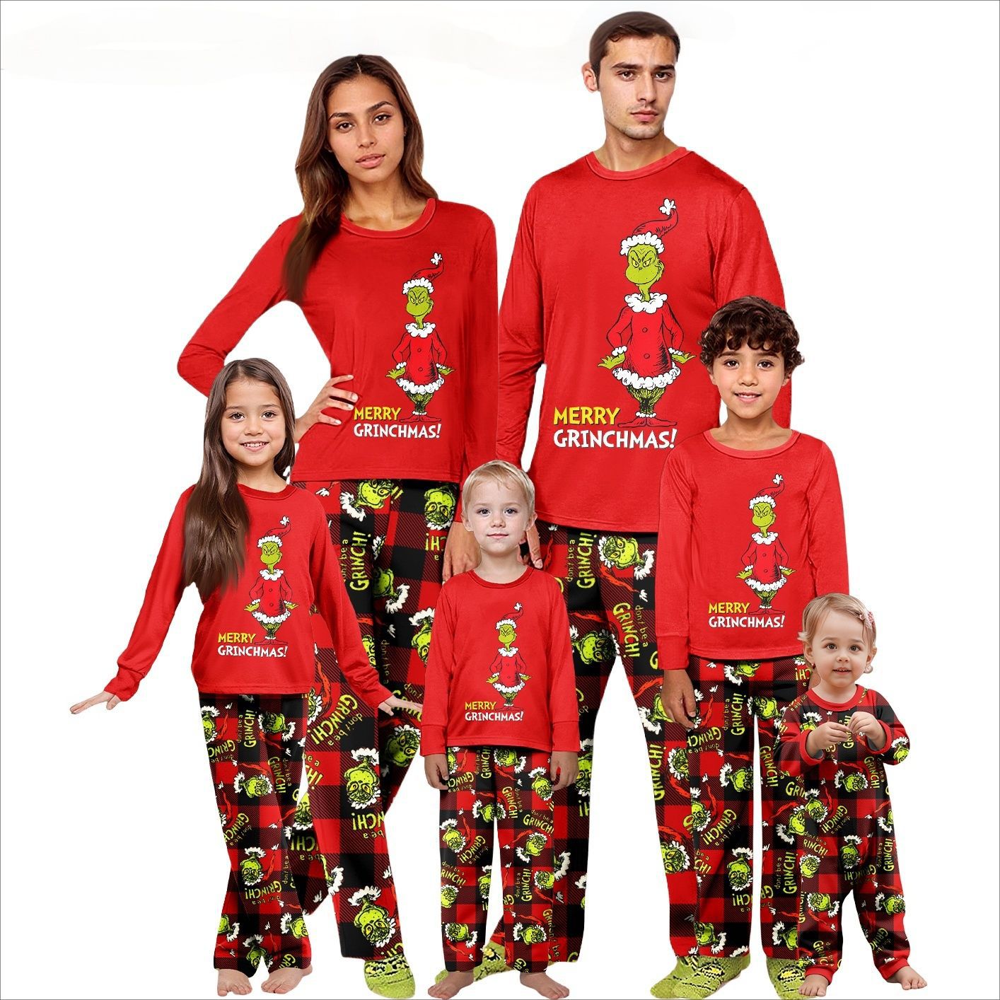 Rode Grinch Print Passende Familie Kerst Pyjama's