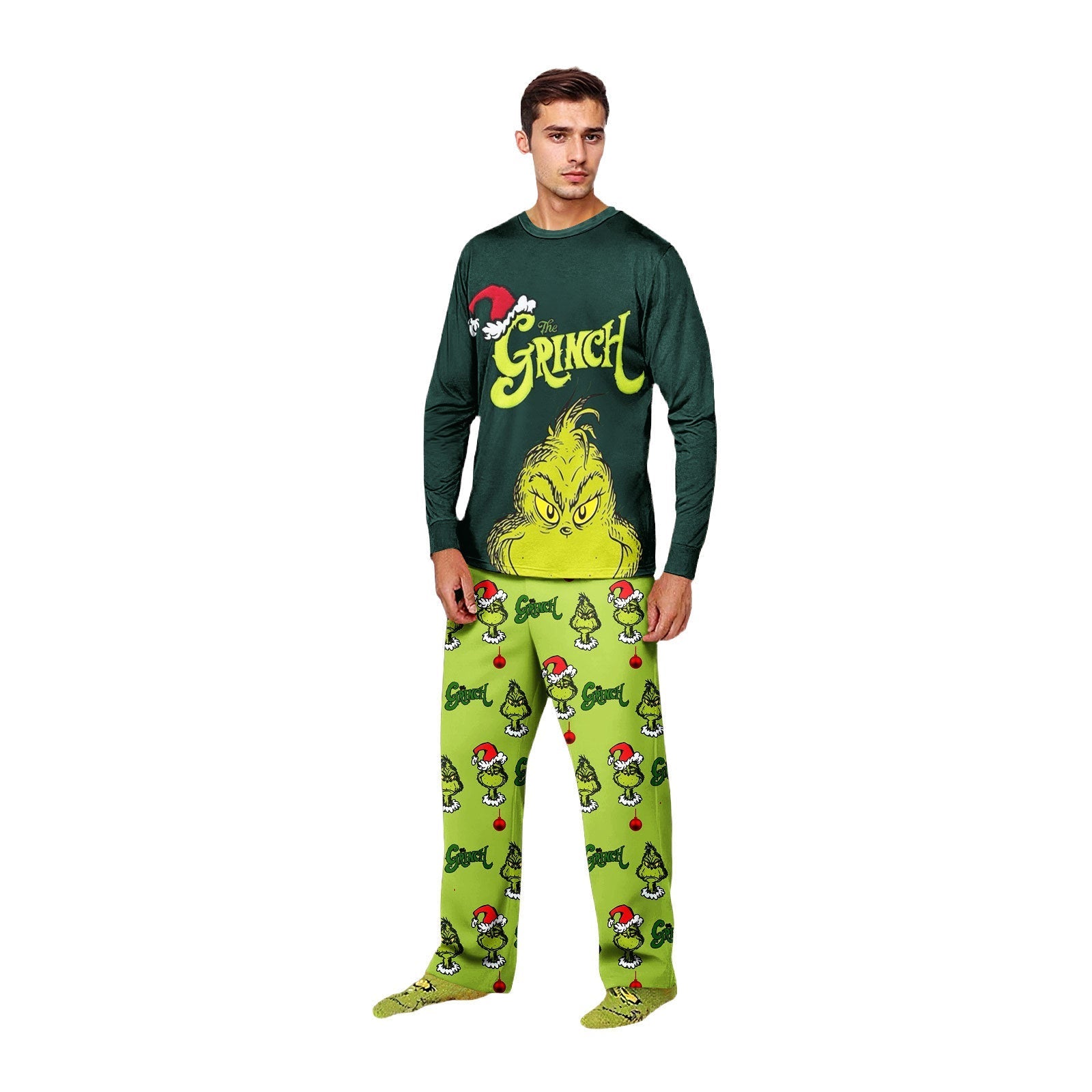 Schattige Groene Grinch Bijpassende Familie Kerst Pyjama's