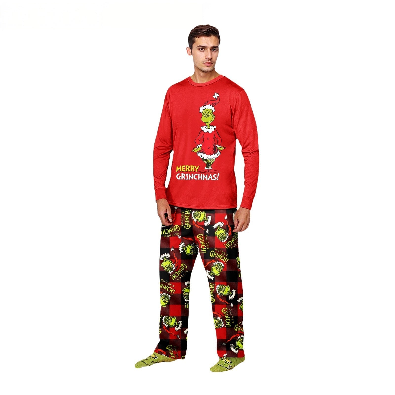 Rode Grinch Print Passende Familie Kerst Pyjama's