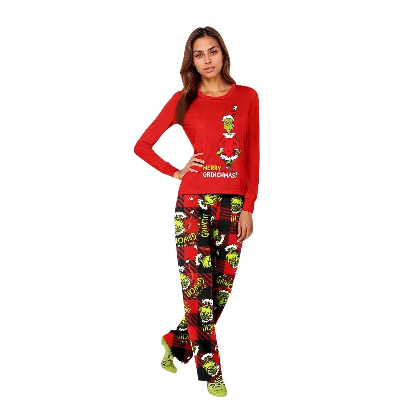 Rode Grinch Print Passende Familie Kerst Pyjama's