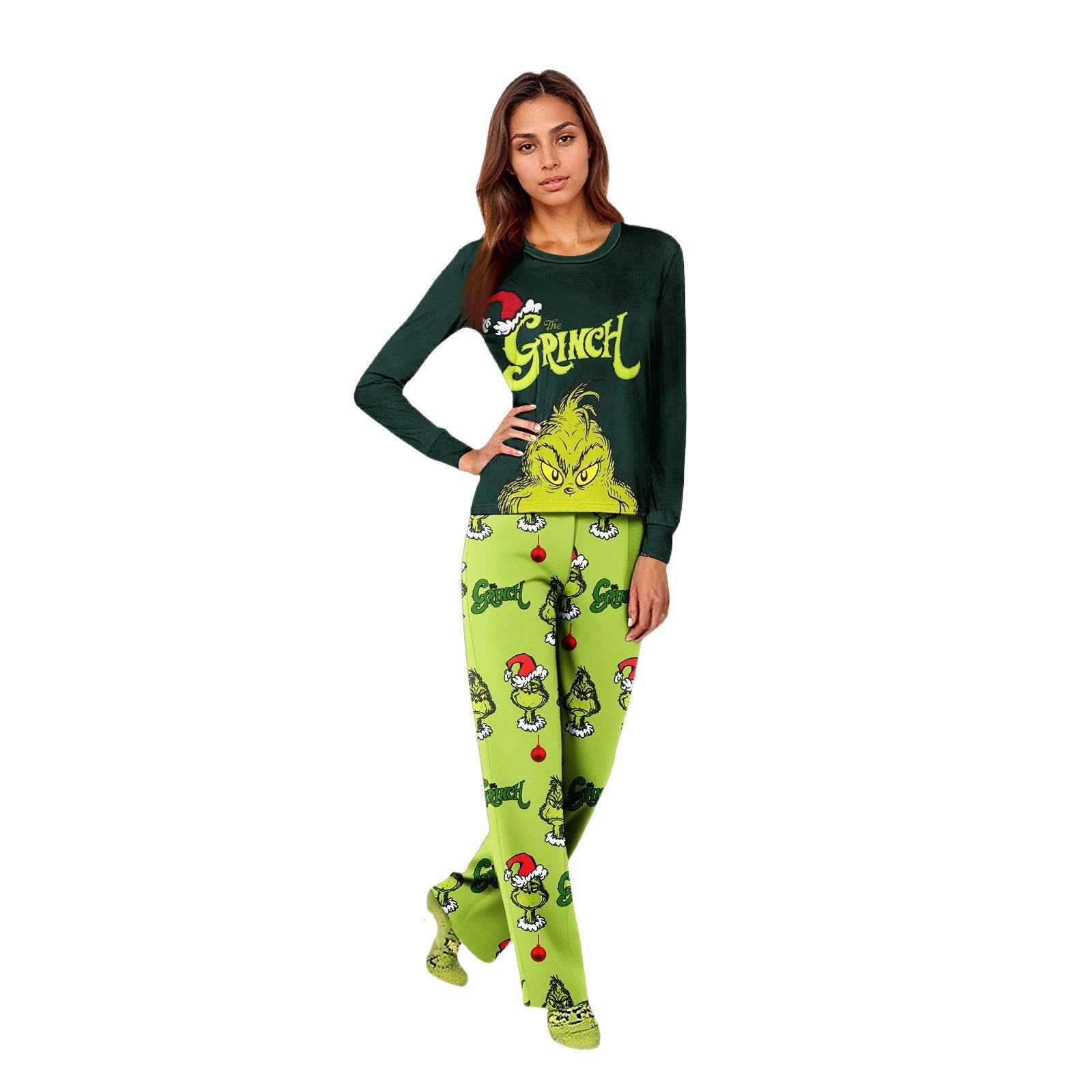 Schattige Groene Grinch Bijpassende Familie Kerst Pyjama's
