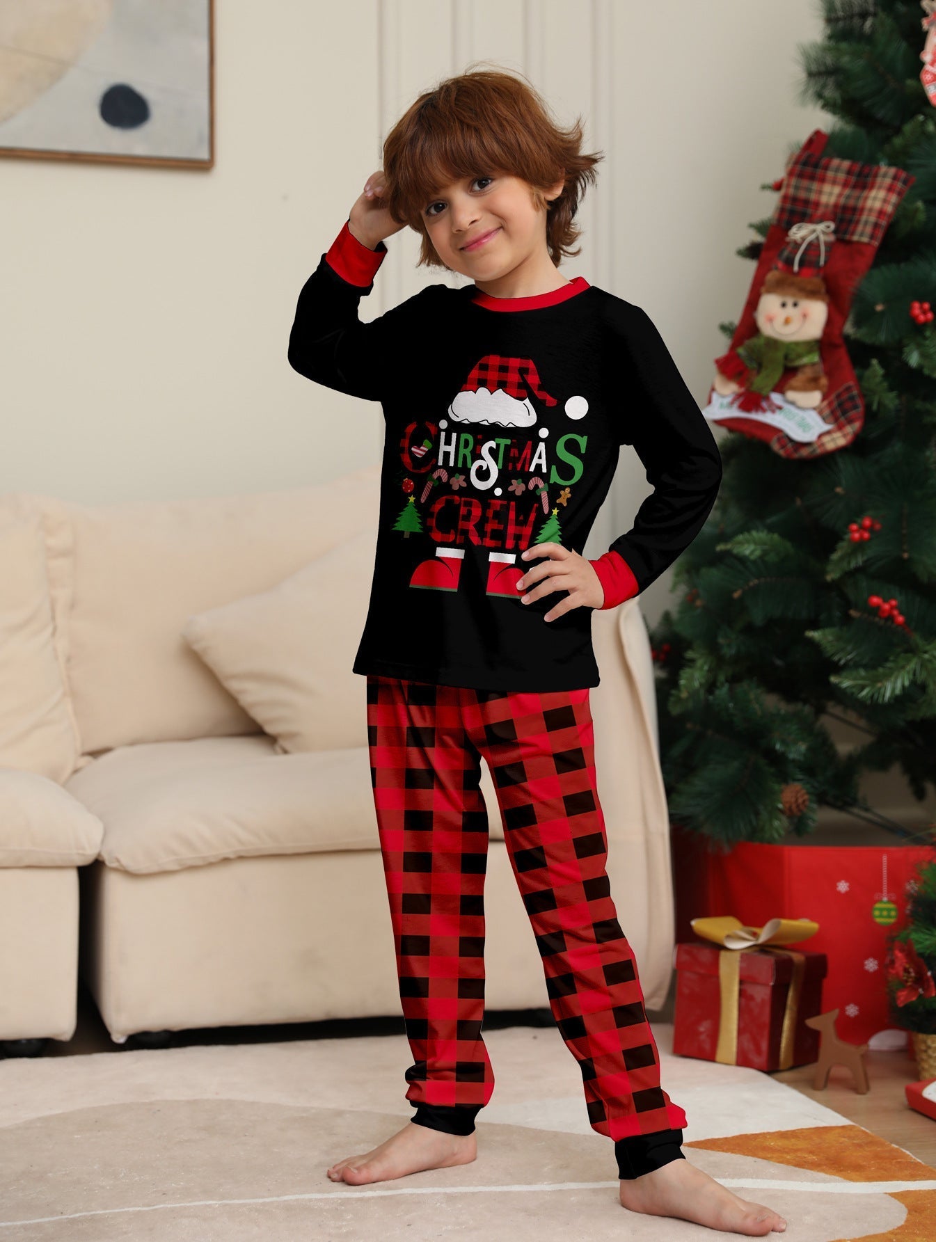 Santa Hoed Ruit Matching Familie Kerst Pyjama's | Volwassenen, Kinderen & Hond Pyjama's