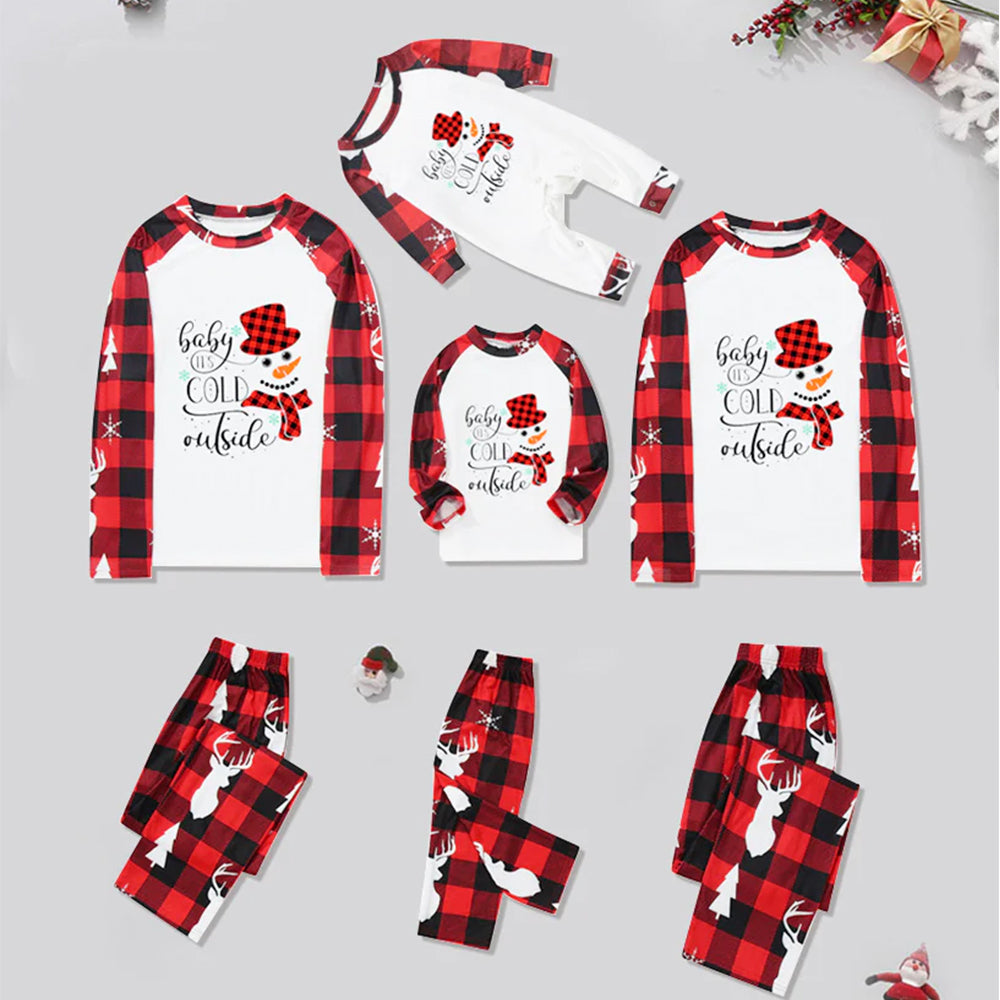 Rood Geruite Sneeuwman Patroon Bijpassende Familie Kerst Pyjama Sets