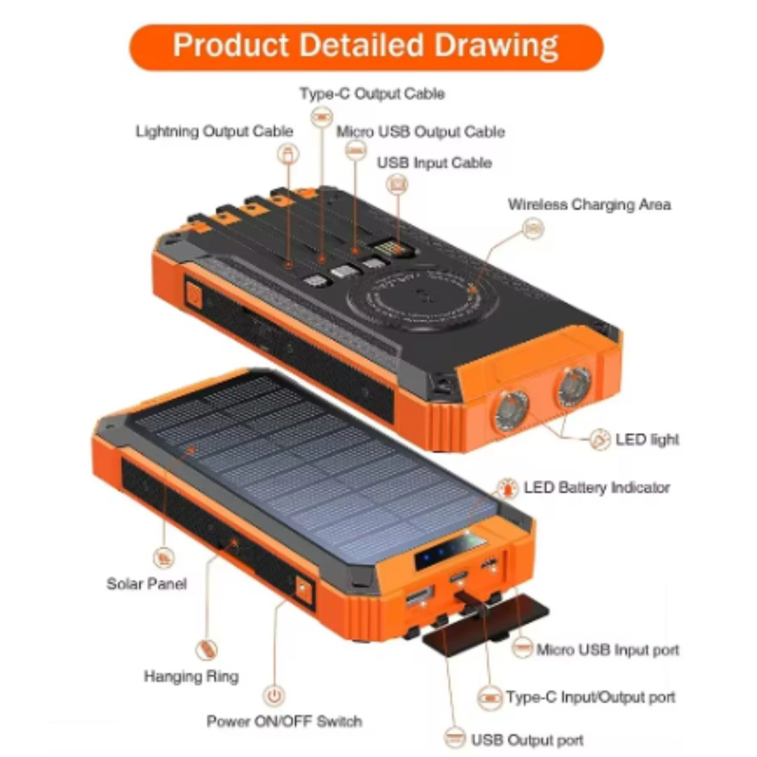SolarPowered PowerBank | Draagbare Waterdichte Zonnelader