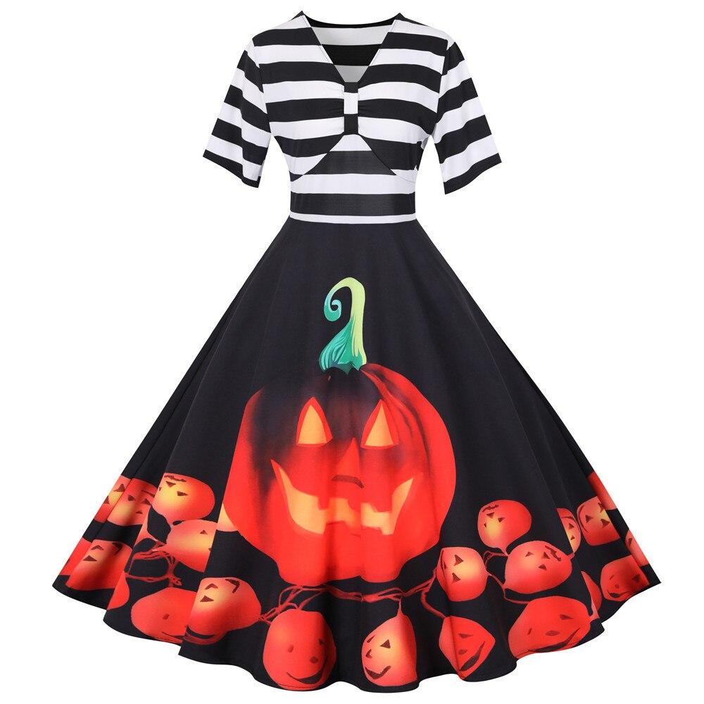 Halloween Kostuum Jurk | Gestreepte Midi Flare