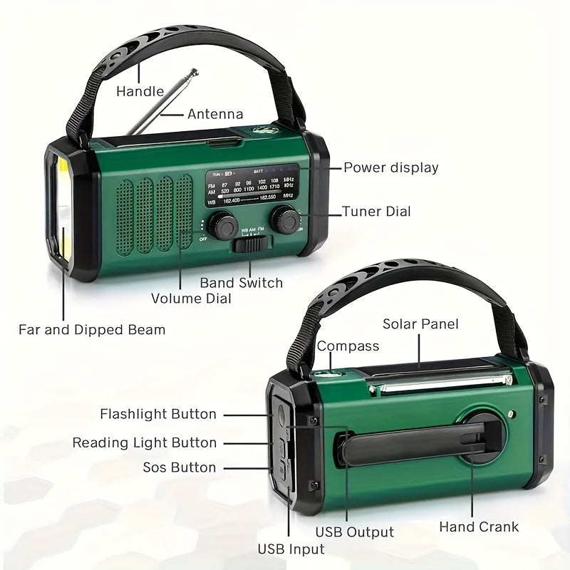 Alles-in-één Noodradio met Zaklamp, Zonnepaneel, USB-oplader en NOAA Weer Toegang – Compact Overlevingsapparaat