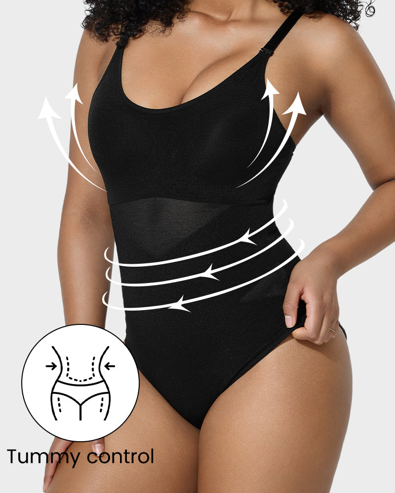 LuxeForm Criss-Cross Mesh Bodysuit | Sculpturend ontwerp voor een perfecte silhouet