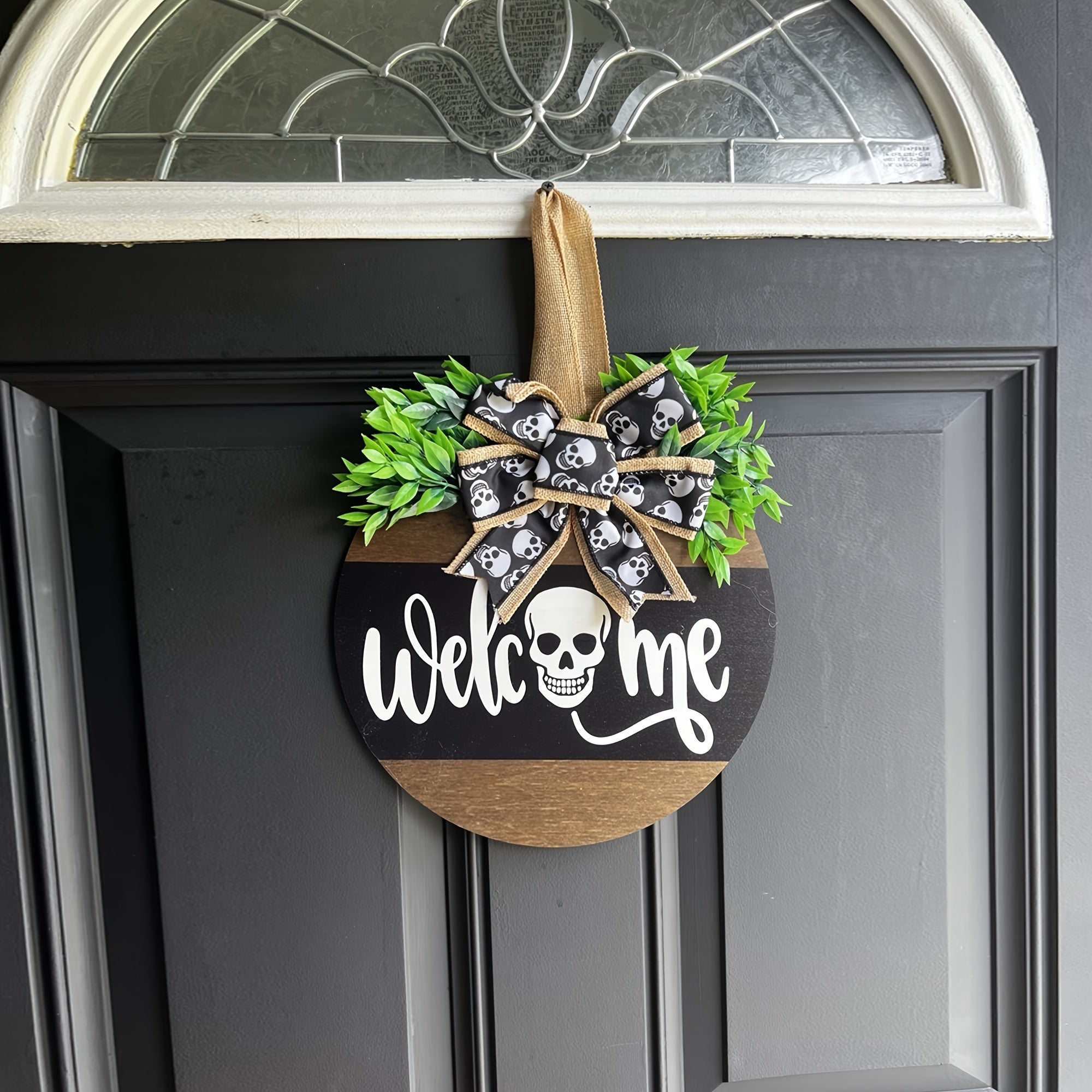Halloween Spooky Skull Deurkrans | Rustieke Welkom Bord