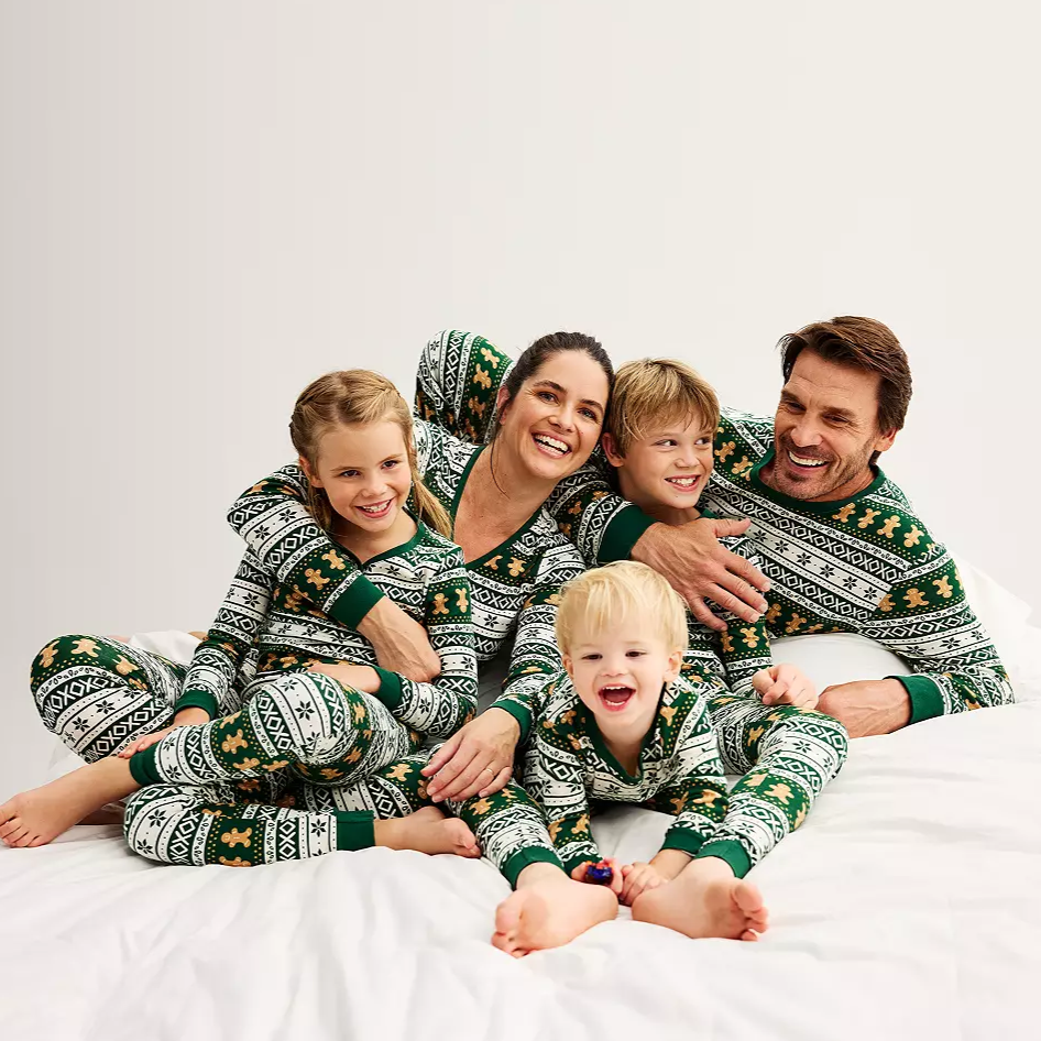 Groene Peperkoek Bijpassende Familie Kerst Pyjama's | Inclusief Pyjama's voor Volwassenen, Kinderen & Honden