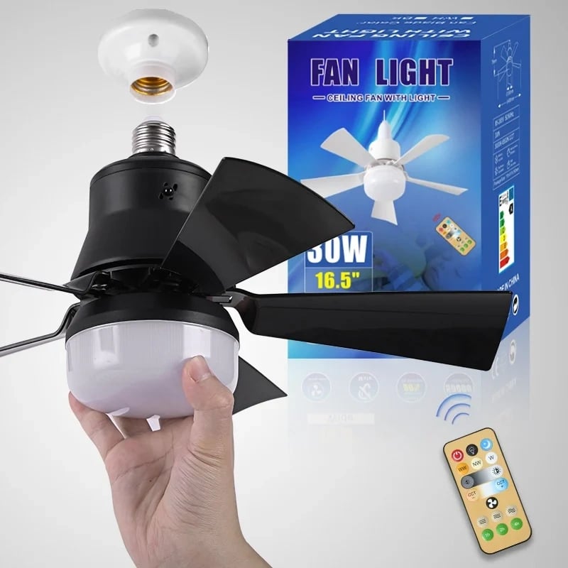LuxeBreeze Draagbare Plafondventilator & Licht | Elegante 2-in-1 oplossing met afstandsbediening voor comfort en stijl
