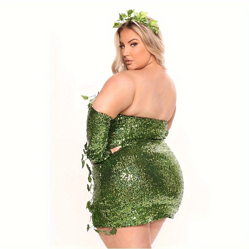 Dames Pailletten Blad Halloween Kostuum Jurk | Strapless Mini