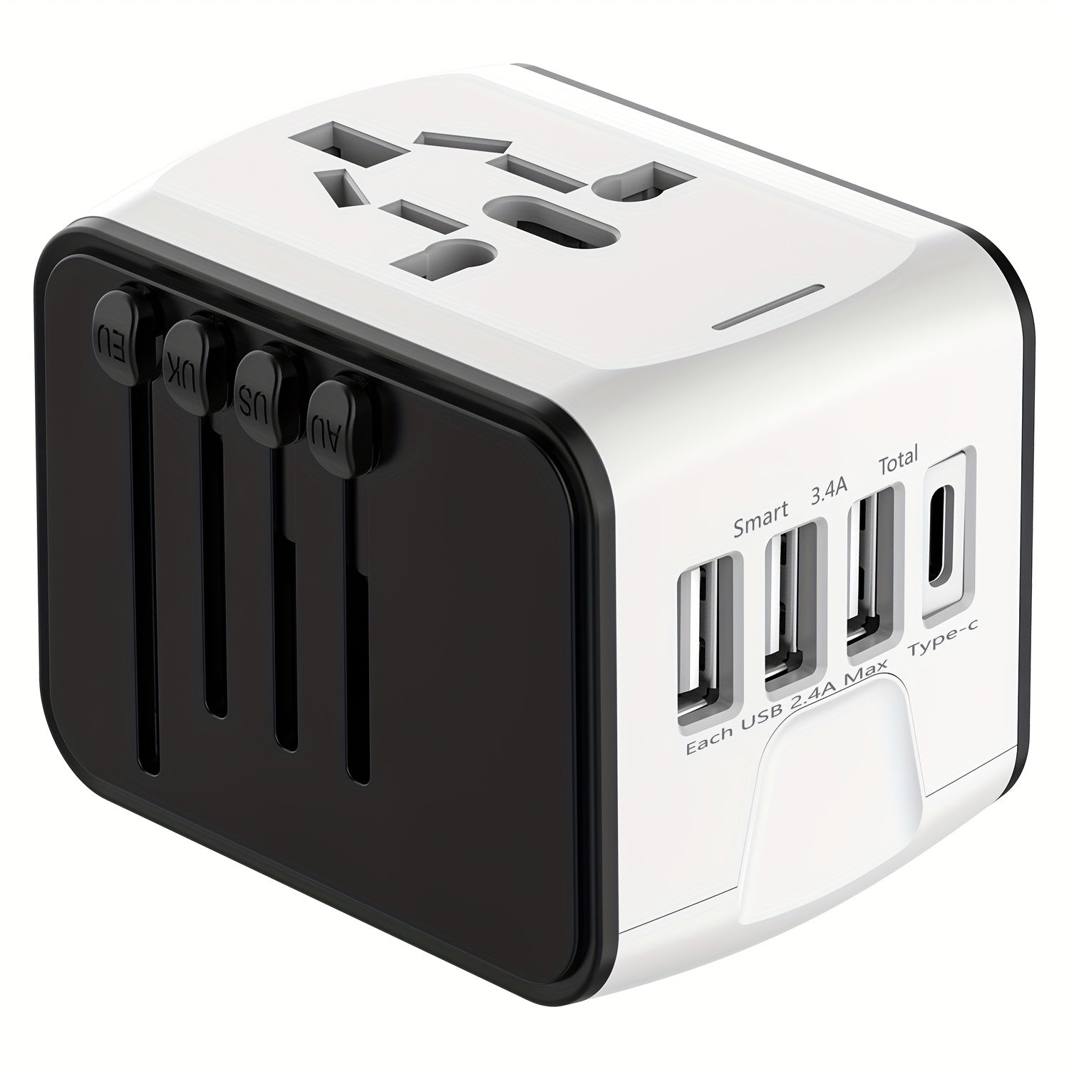 Universele Reisadapter met 4 USB-poorten en Type-C – Wereldwijde Compatibiliteit, Snelladen Veiligheidsfuncties