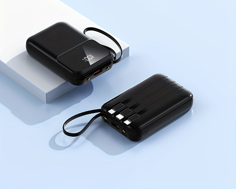 10000mAh Draagbare Powerbank met Snelladen en Ingebouwde Kabels – Compacte Telefoonoplader met LED-display