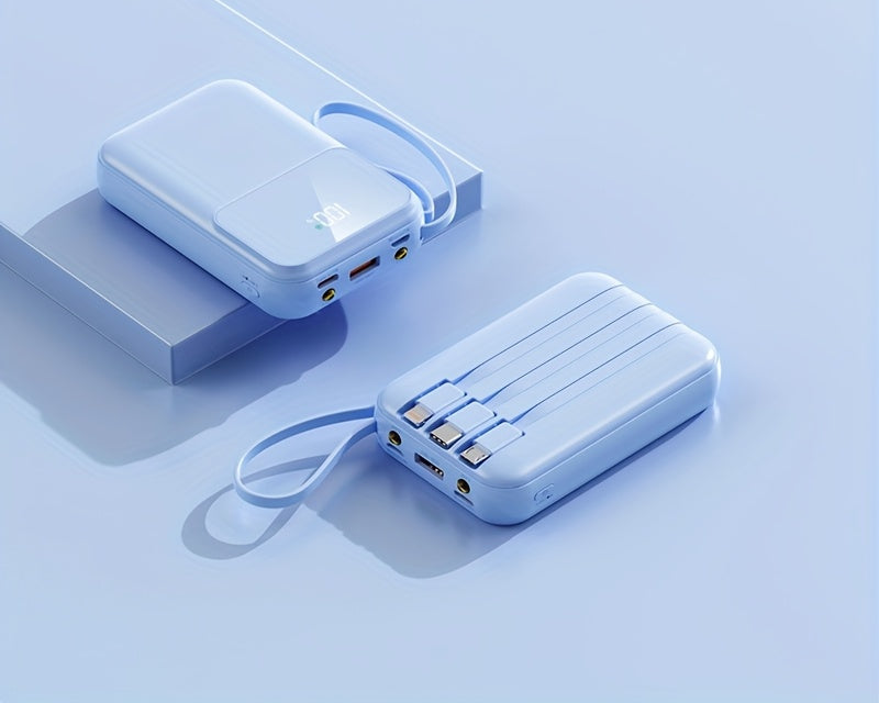 10000mAh Draagbare Powerbank met Snelladen en Ingebouwde Kabels – Compacte Telefoonoplader met LED-display