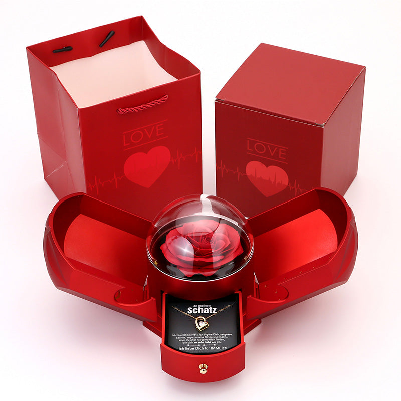 EternalBloom | Romantische Rozenbox met 14k Witgouden Hartketting en Liefdesbriefje