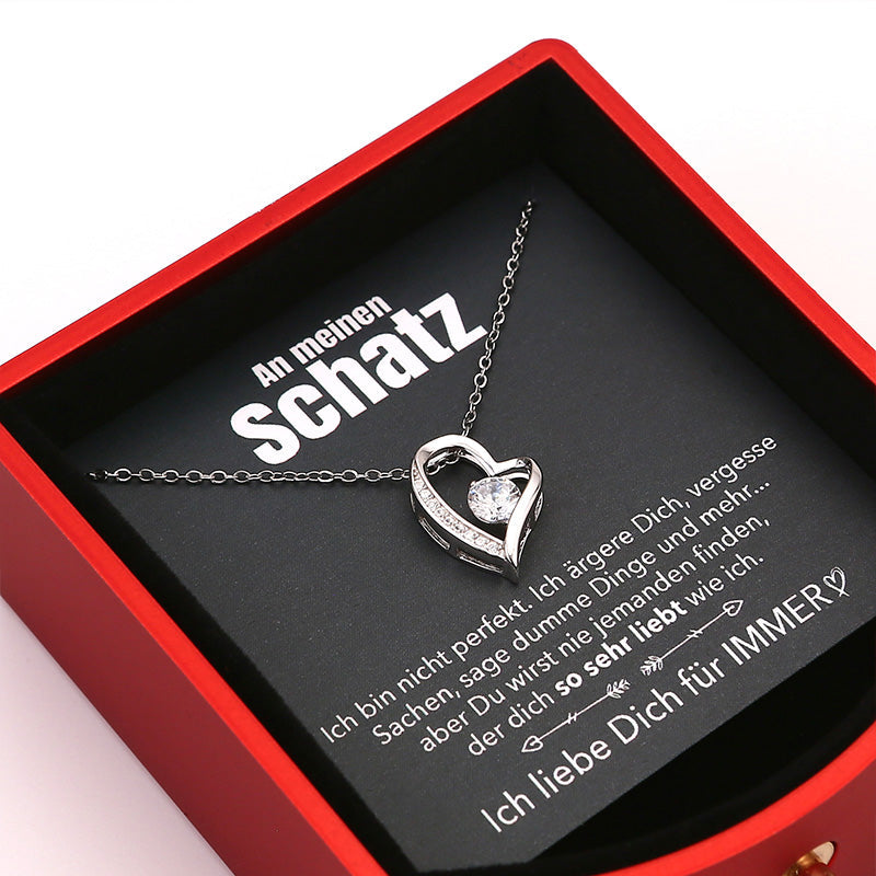 EternalBloom | Romantische Rozenbox met 14k Witgouden Hartketting en Liefdesbriefje