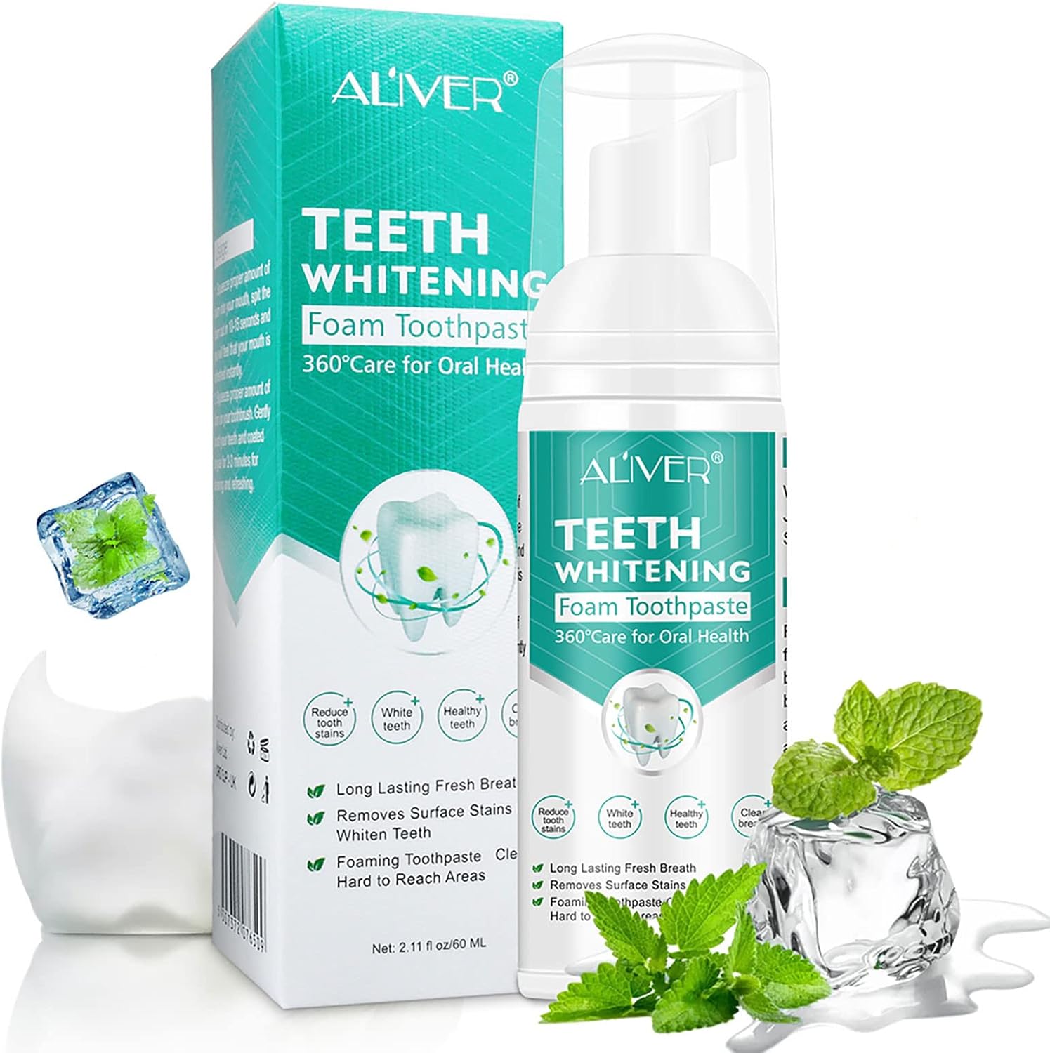 1+1 Gratis Tandwitte Schuim Tandpasta JustWhite Verwijdert Vlekken Verhelderend Frisse Adem Natuurlijk Veilig