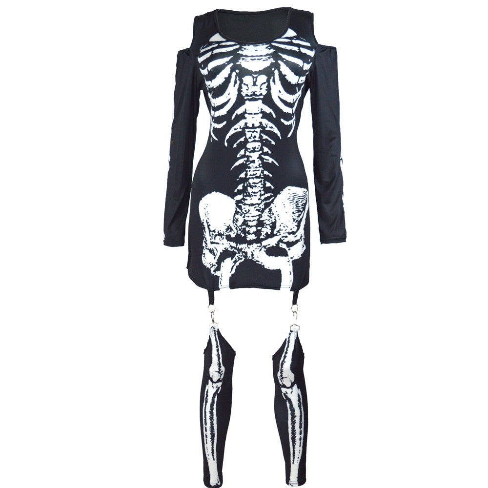 Dames Halloween Kostuum | Skelet Print Mini