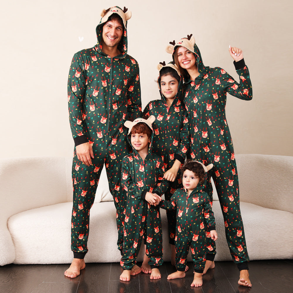 Groene Vos en Kerstlicht Gloeilamp Matching Familie Kerst Pyjama Onesies